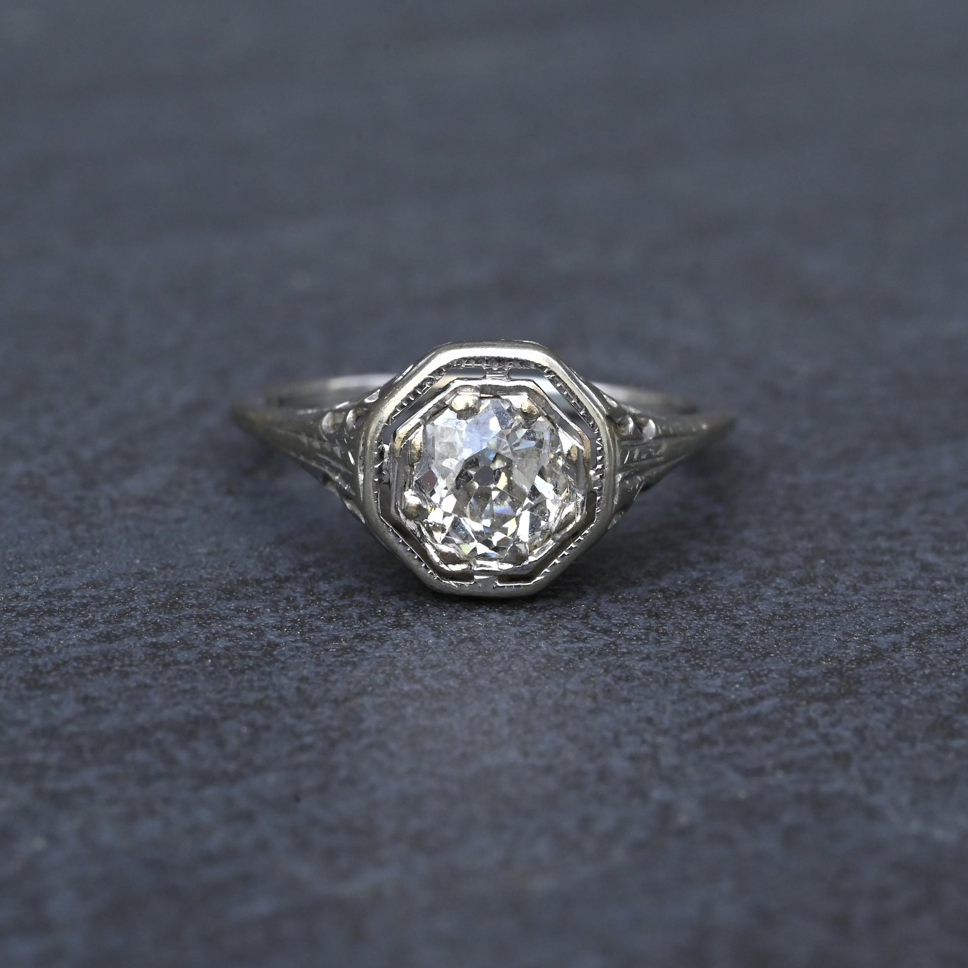 Art Deco .65ct Engagement Diamond Ring 18K White Gold IGI Certified Size 6.25