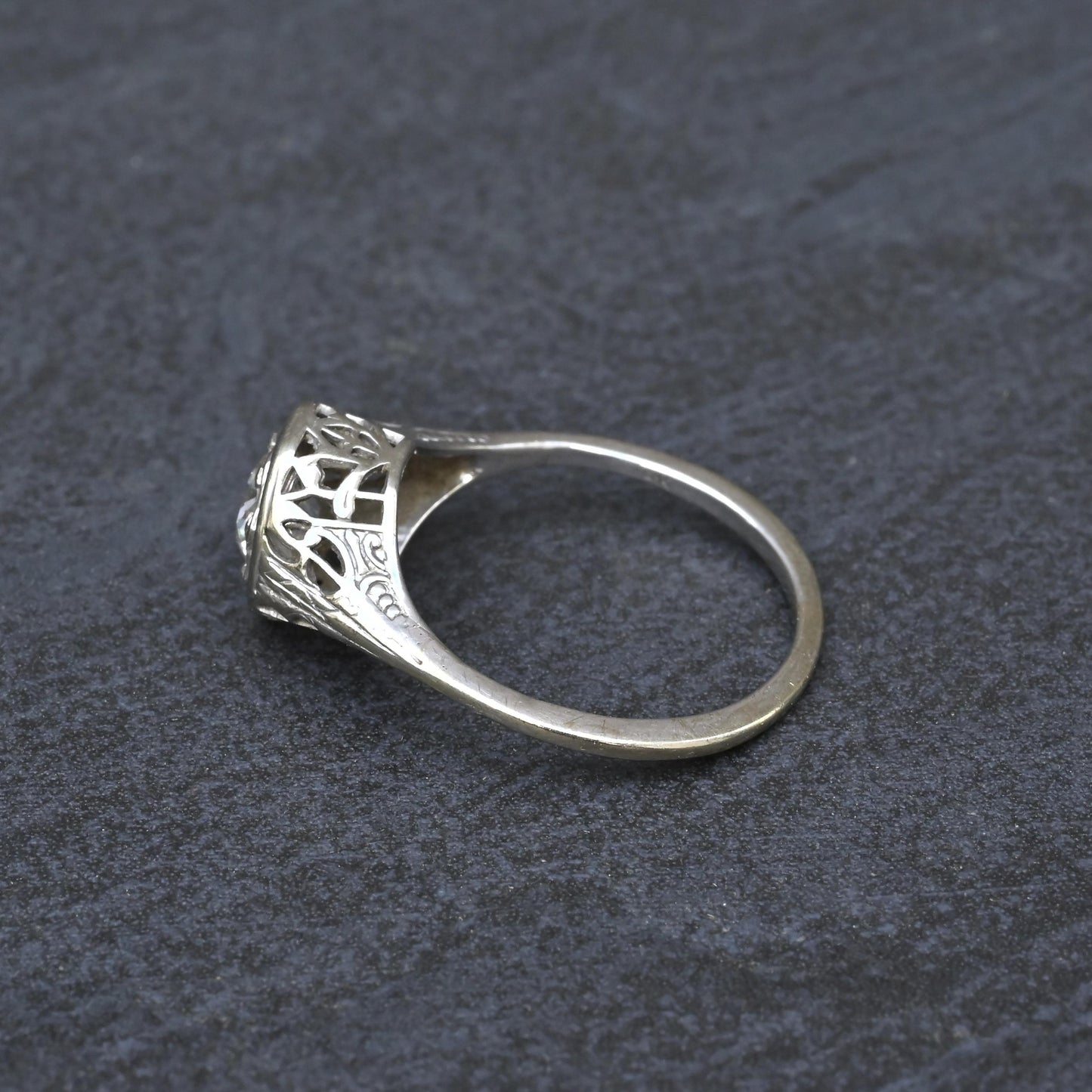 Art Deco .65ct Engagement Diamond Ring 18K White Gold IGI Certified Size 6.25
