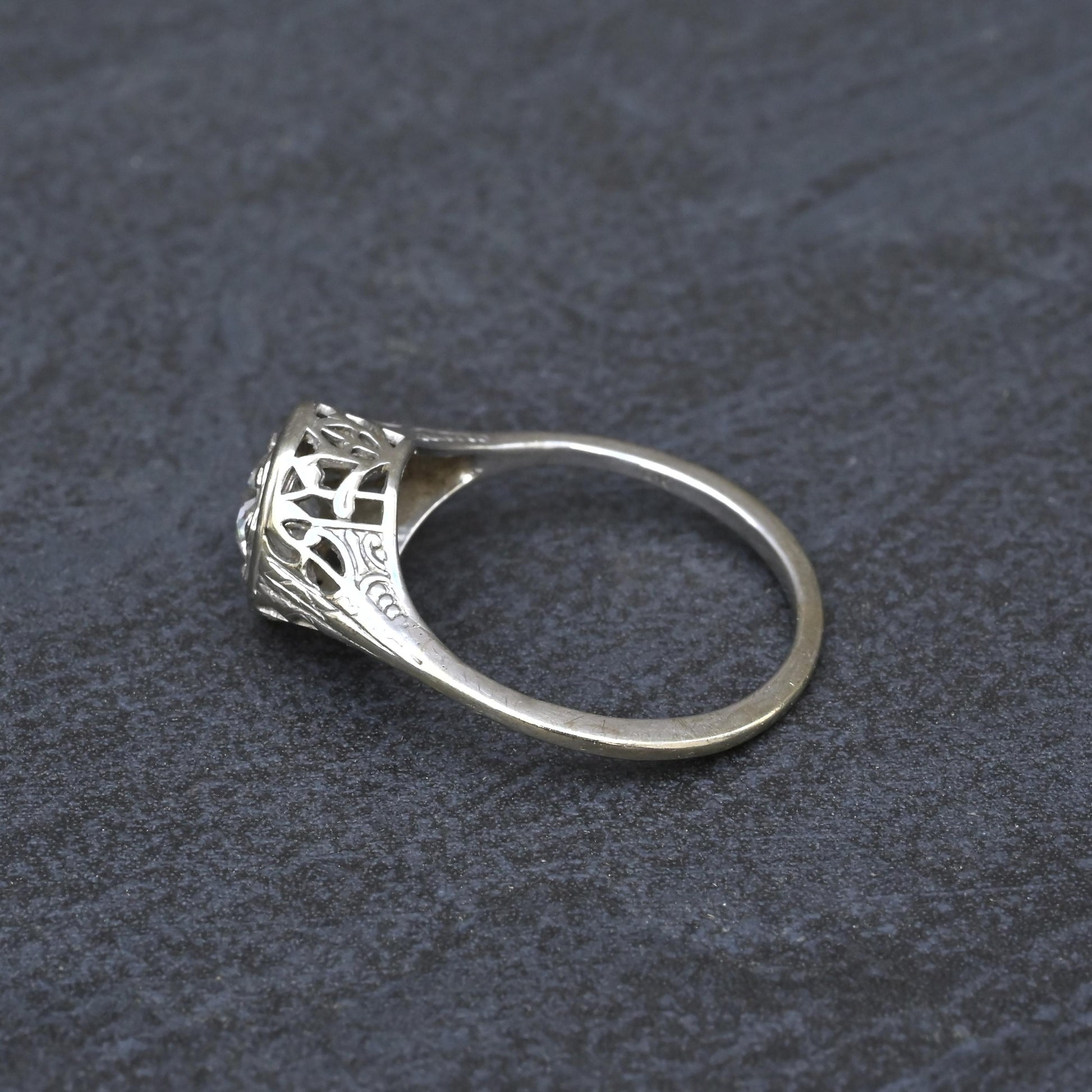 Art Deco .65ct Engagement Diamond Ring 18K White Gold IGI Certified Size 6.25