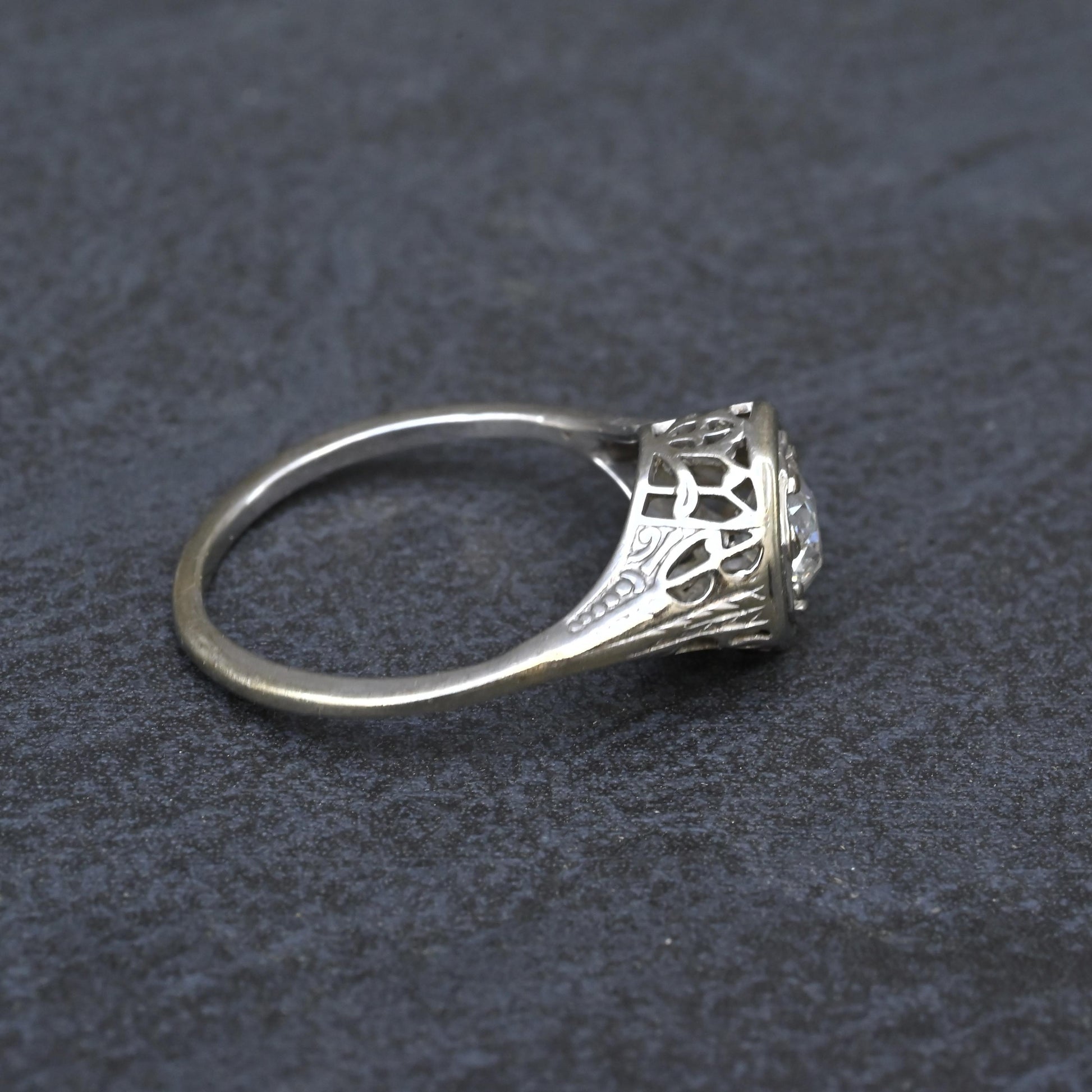 Art Deco .65ct Engagement Diamond Ring 18K White Gold IGI Certified Size 6.25