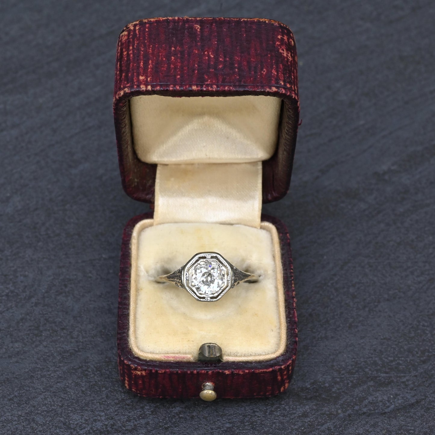 Art Deco .65ct Engagement Diamond Ring 18K White Gold IGI Certified Size 6.25