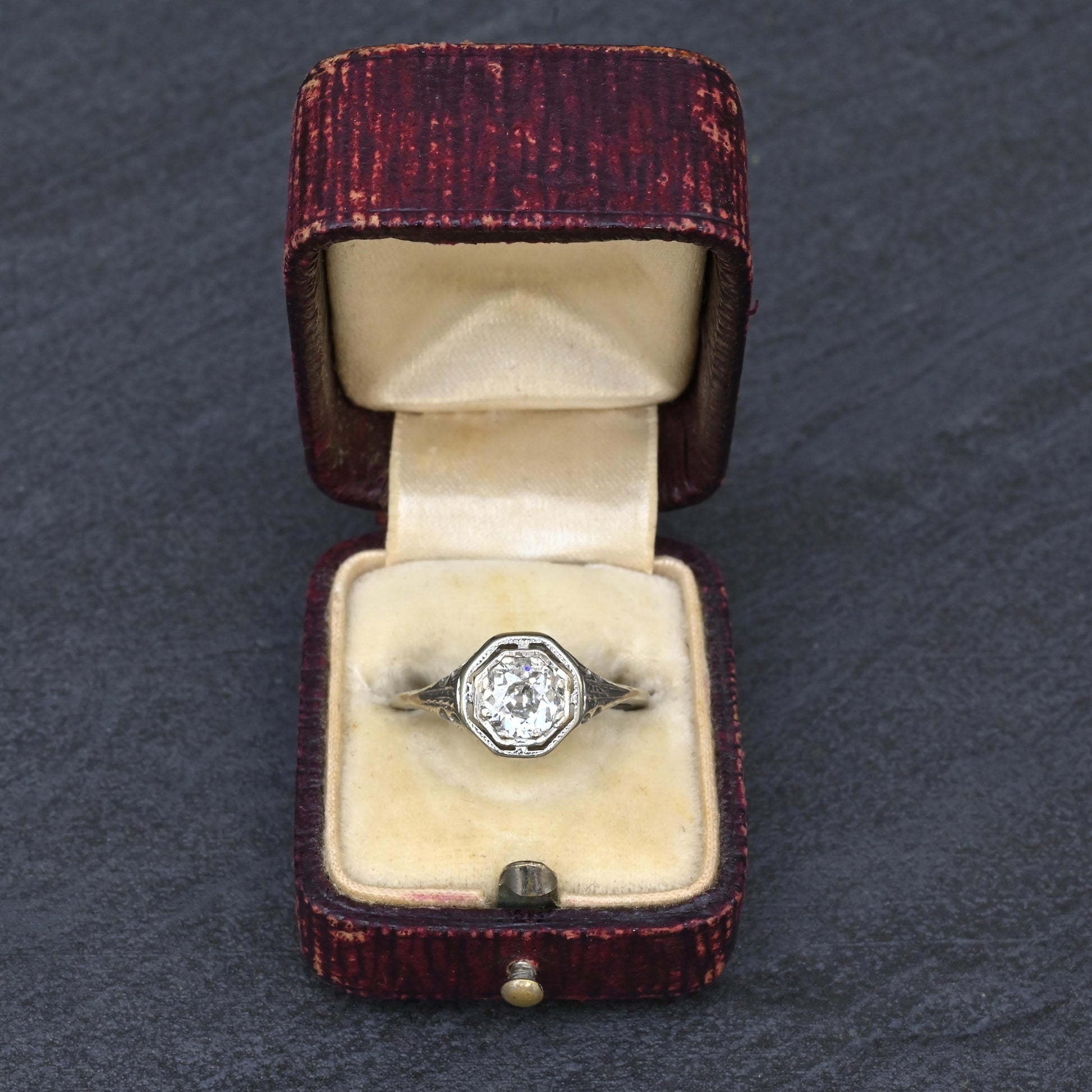Art Deco .65ct Engagement Diamond Ring 18K White Gold IGI Certified Size 6.25