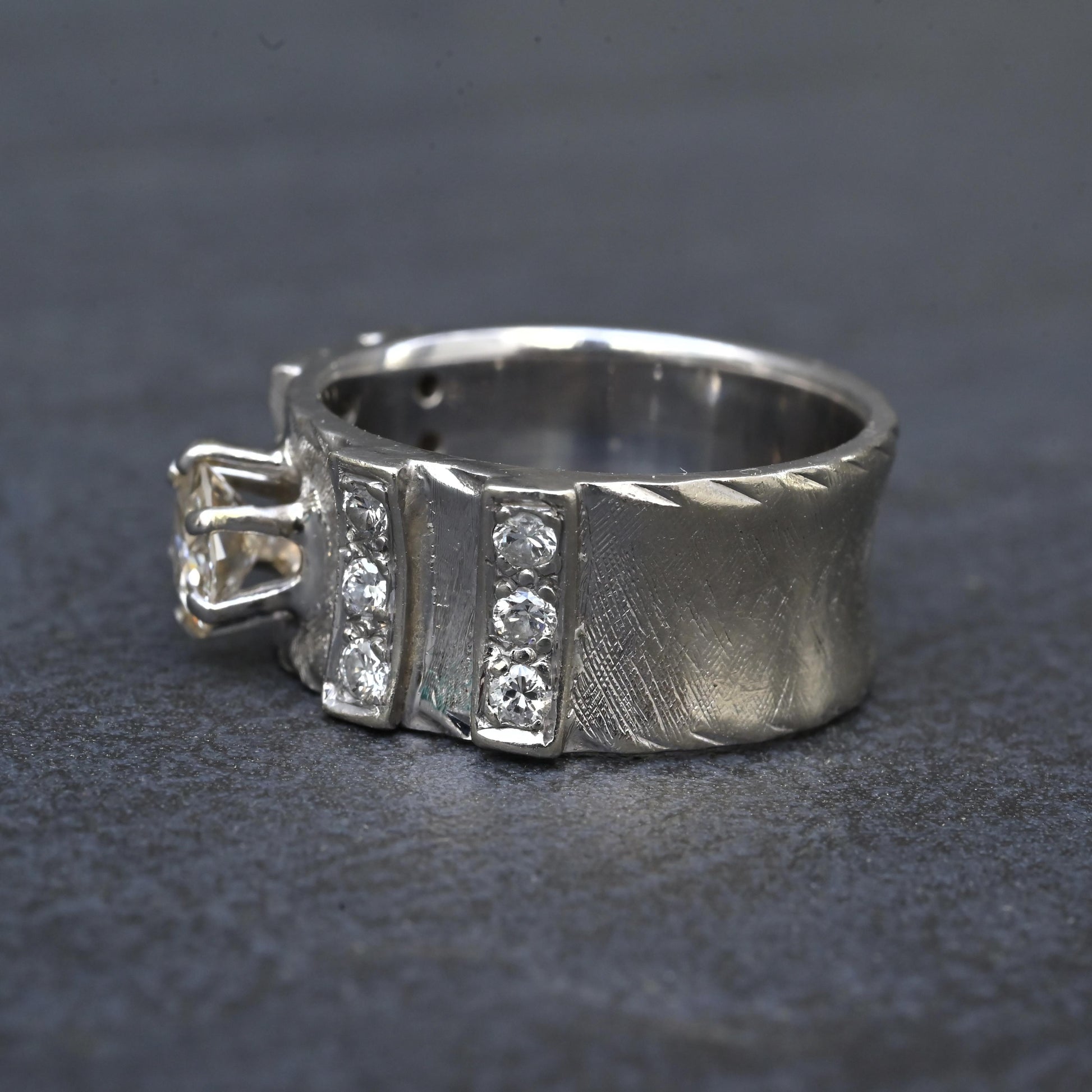 Art Deco .90ctw Old European Diamond Ring 14K White Gold IGI Certified 7.62g