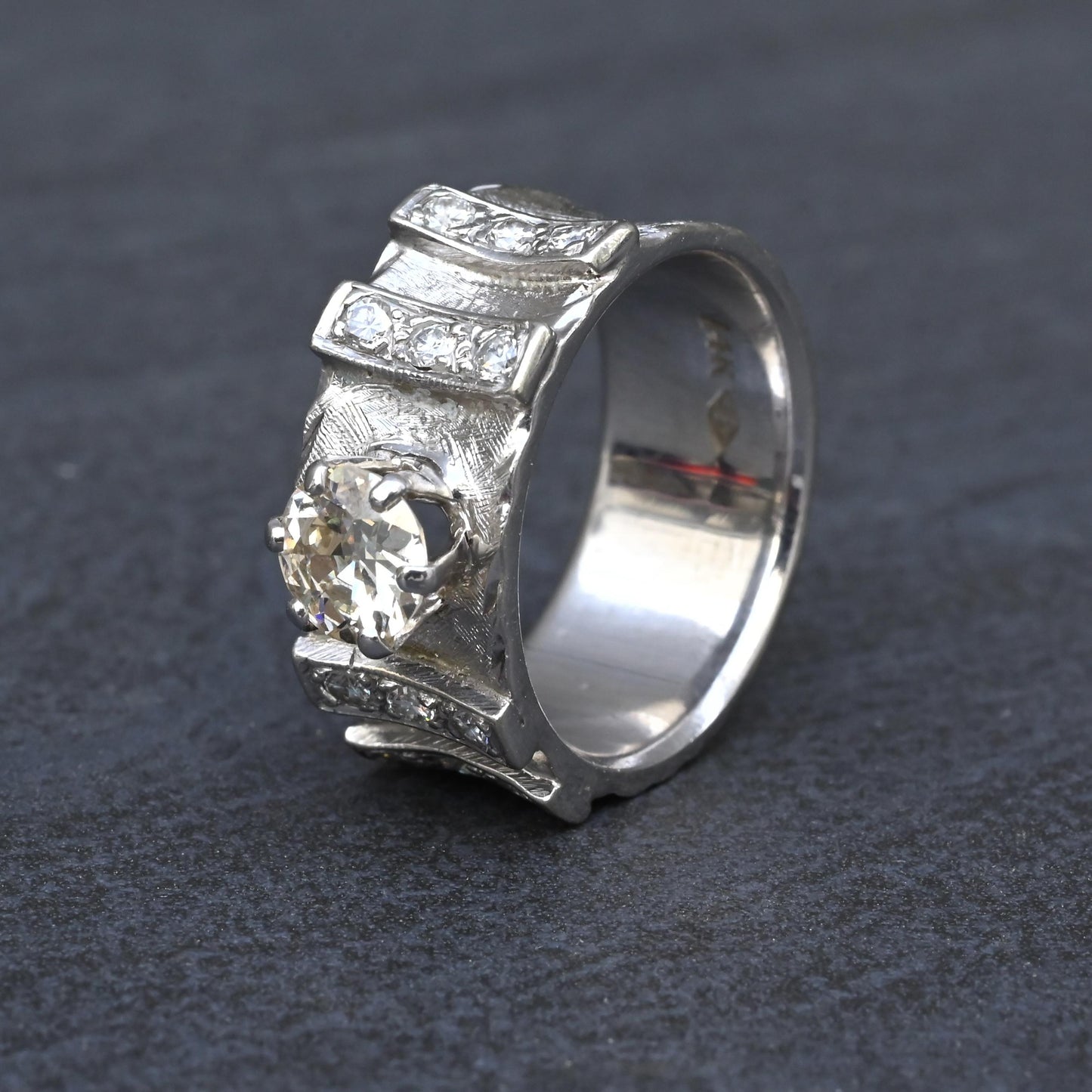 Art Deco .90ctw Old European Diamond Ring 14K White Gold IGI Certified 7.62g