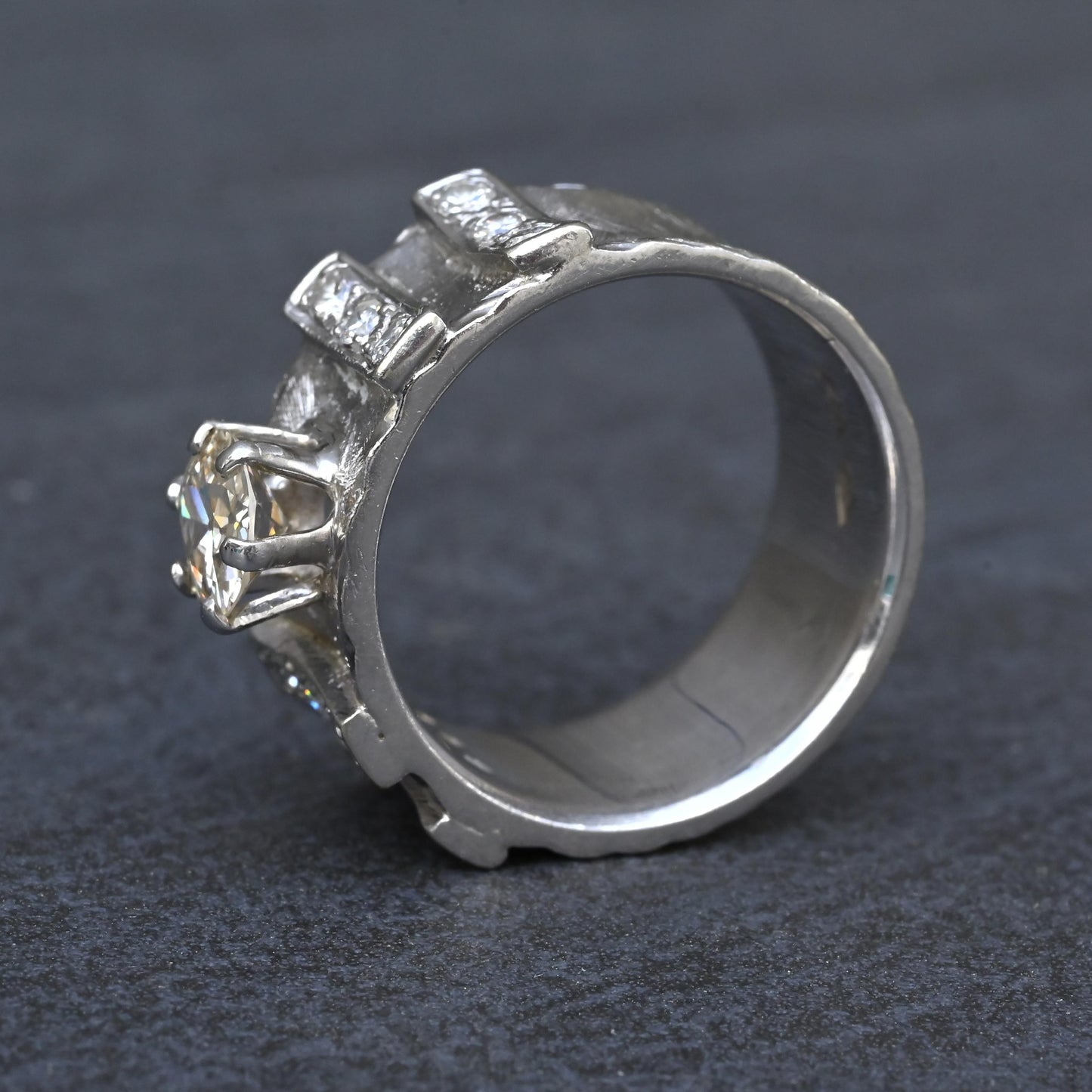 Art Deco .90ctw Old European Diamond Ring 14K White Gold IGI Certified 7.62g