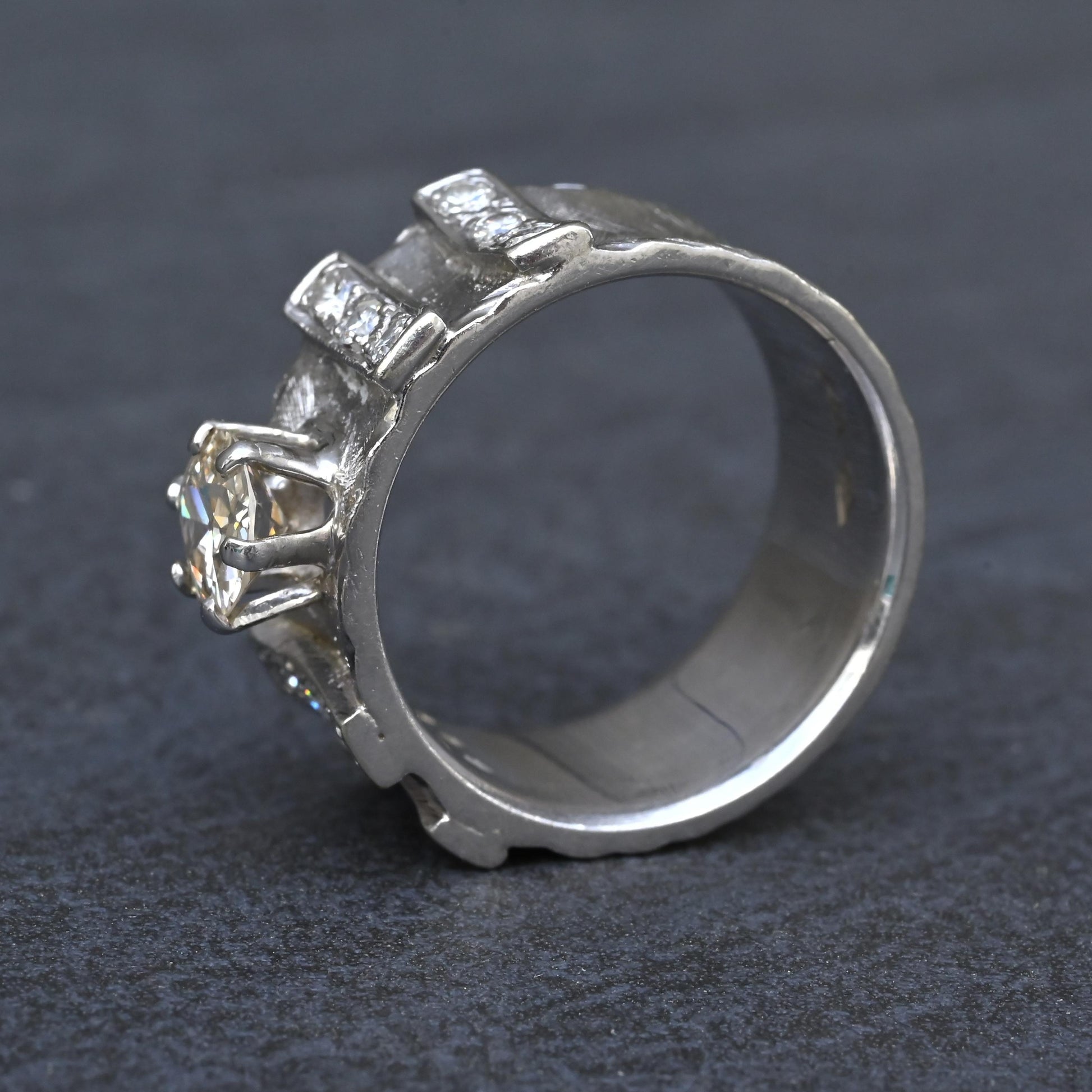Art Deco .90ctw Old European Diamond Ring 14K White Gold IGI Certified 7.62g