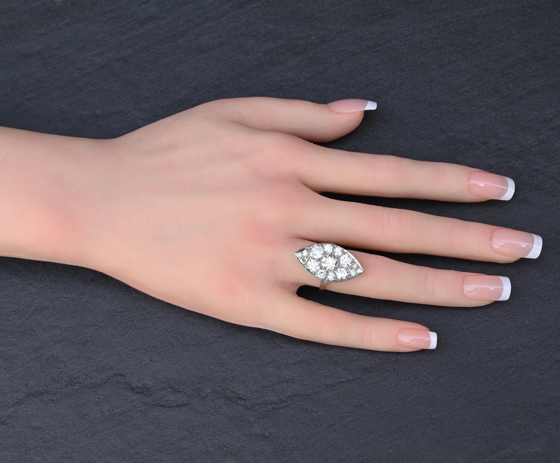 Art Deco 3.90ctw Navette Diamond Platinum Ring IGI Certified 7.46g Size 6.5