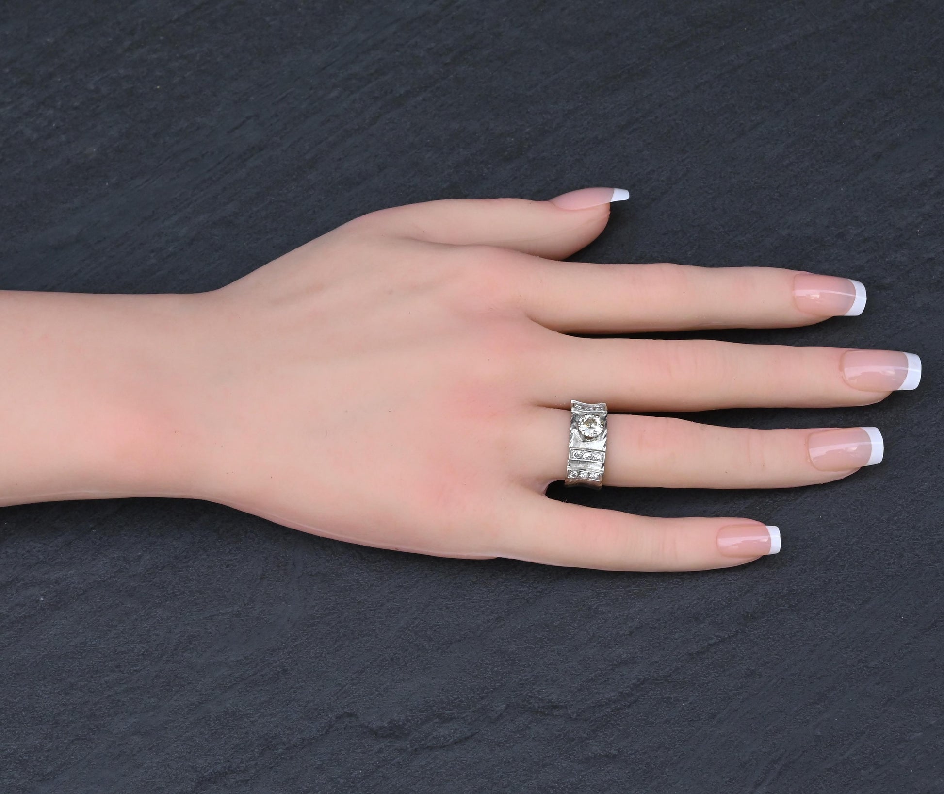 Art Deco .90ctw Old European Diamond Ring 14K White Gold IGI Certified 7.62g