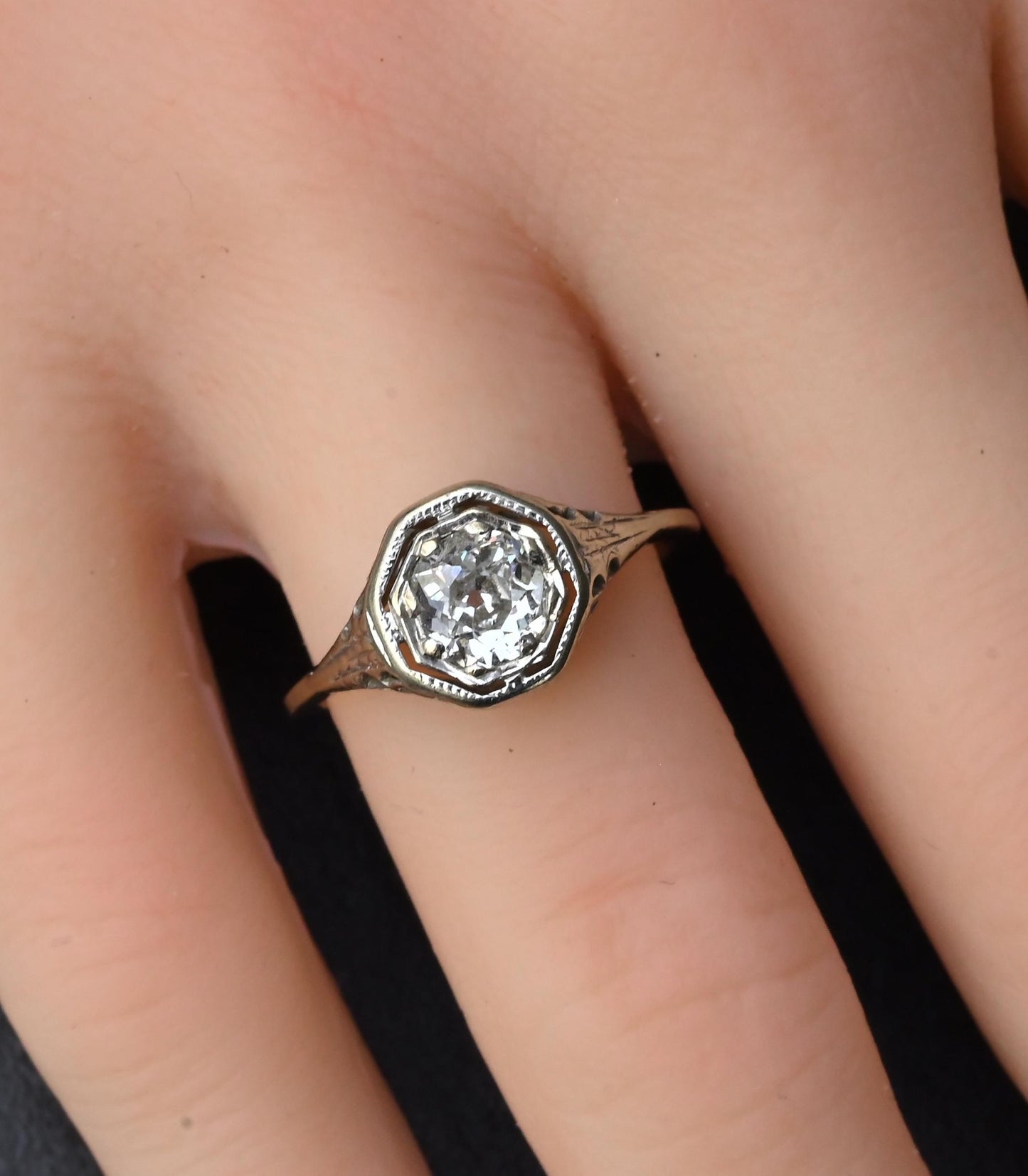 Art Deco .65ct Engagement Diamond Ring 18K White Gold IGI Certified Size 6.25