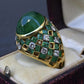 Exquisite 7.12ct Emerald & Diamond Cabochon Ring GIA Certified 18K Yellow Gold