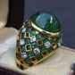 Exquisite 7.12ct Emerald & Diamond Cabochon Ring GIA Certified 18K Yellow Gold