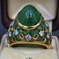 Exquisite 7.12ct Emerald & Diamond Cabochon Ring GIA Certified 18K Yellow Gold