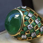 Exquisite 7.12ct Emerald & Diamond Cabochon Ring GIA Certified 18K Yellow Gold