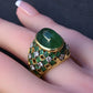 Exquisite 7.12ct Emerald & Diamond Cabochon Ring GIA Certified 18K Yellow Gold