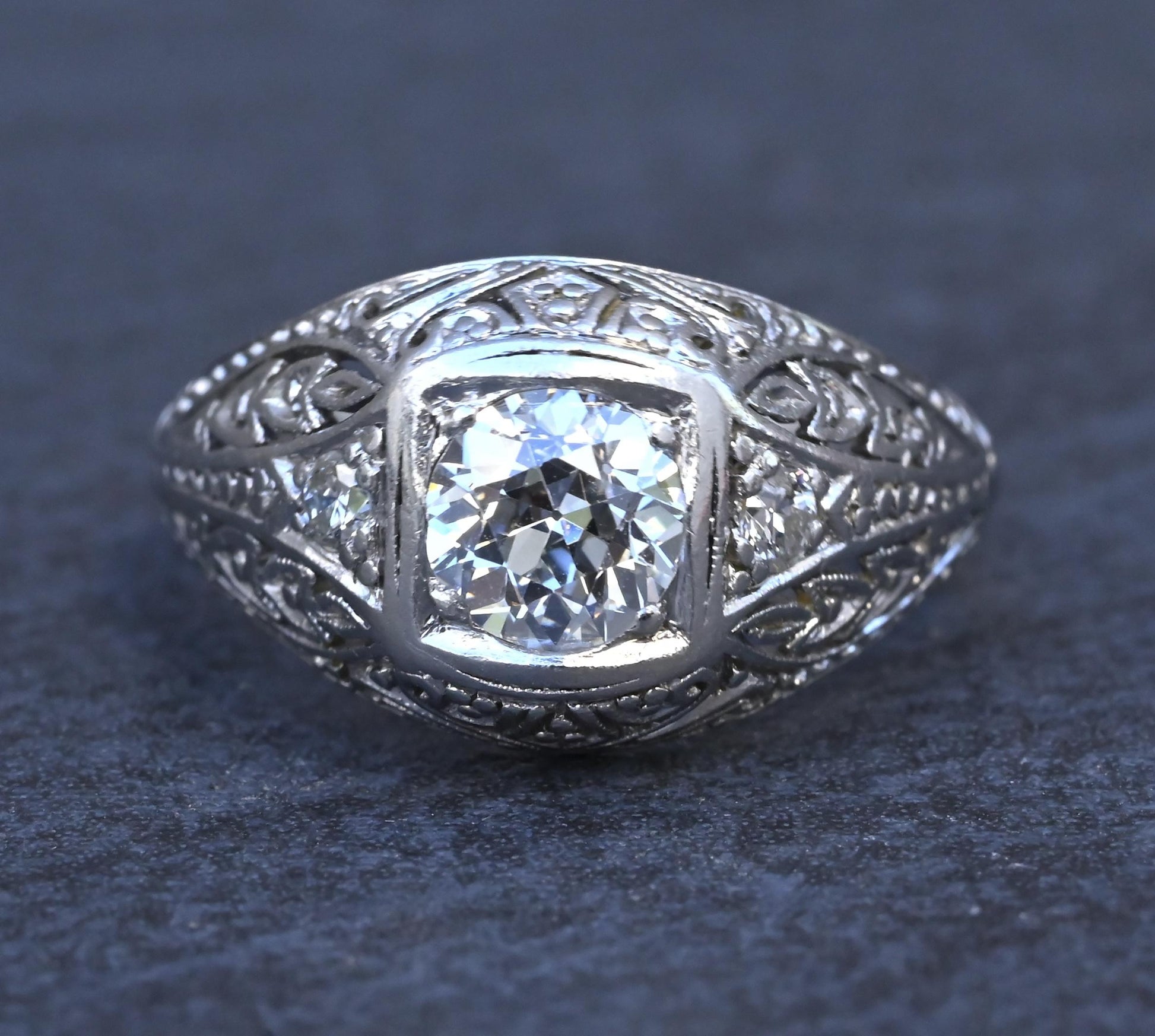 GIA Certified 0.66ct Old European Cut Diamond Art Deco Platinum Engagement Ring