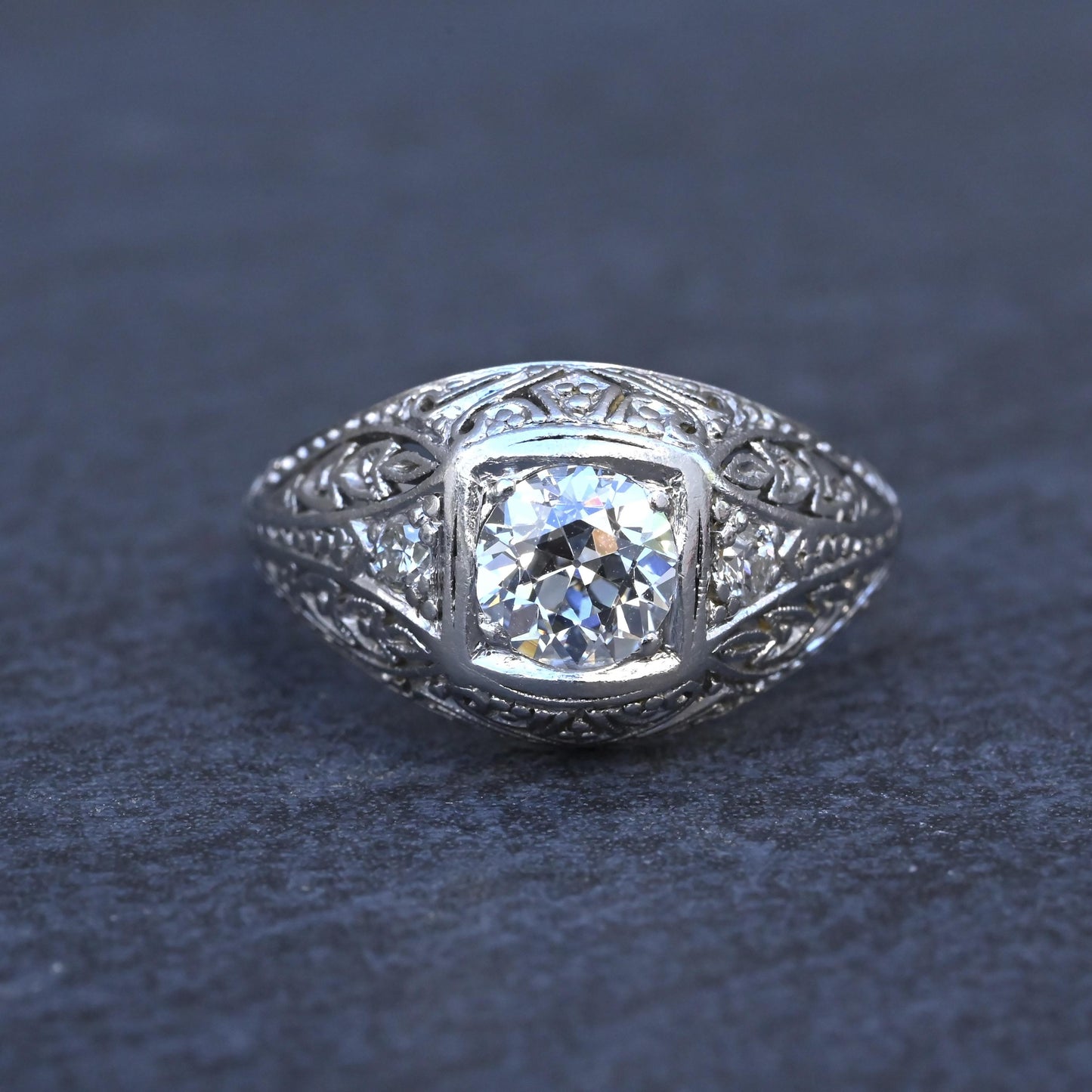 GIA Certified 0.66ct Old European Cut Diamond Art Deco Platinum Engagement Ring
