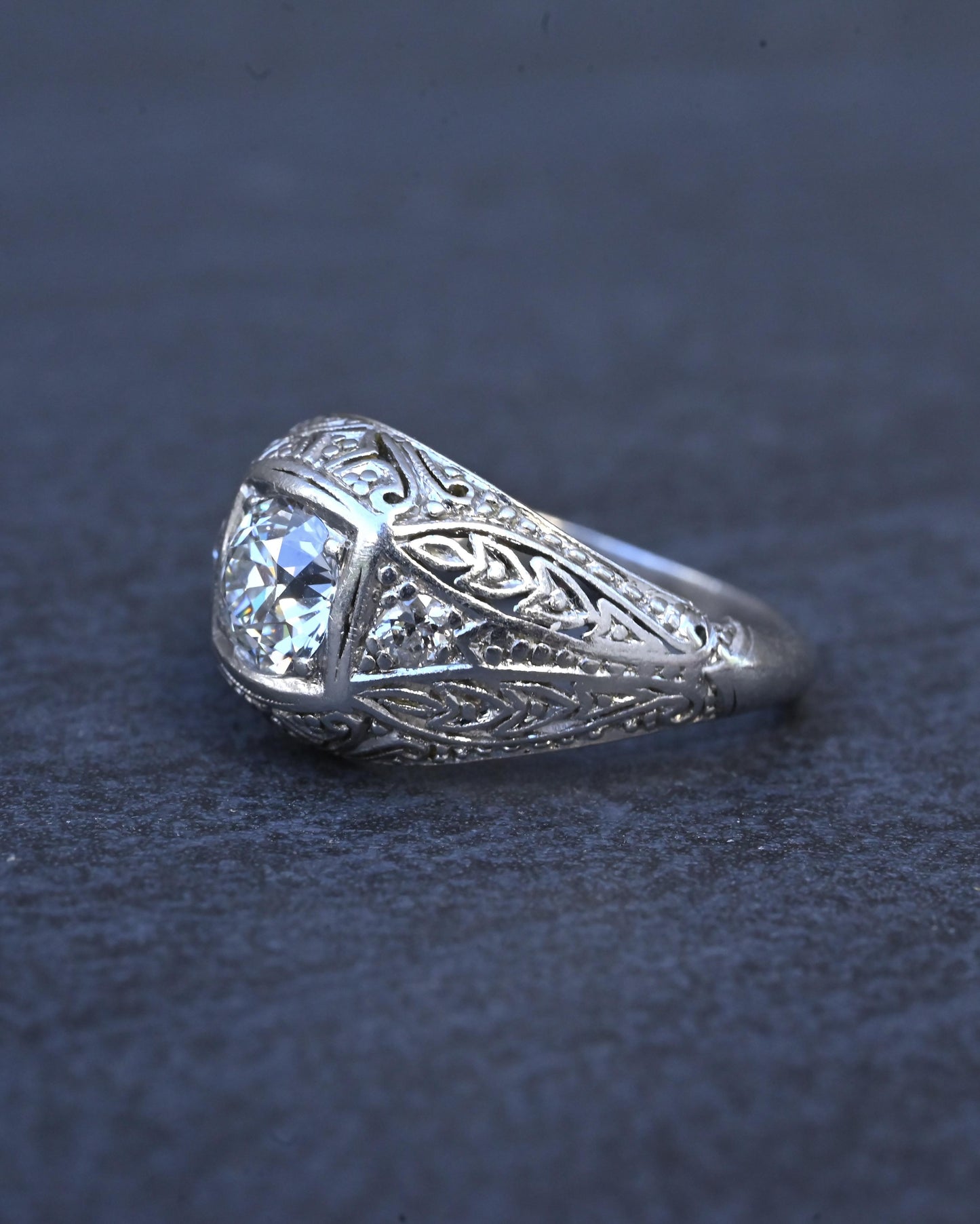 GIA Certified 0.66ct Old European Cut Diamond Art Deco Platinum Engagement Ring