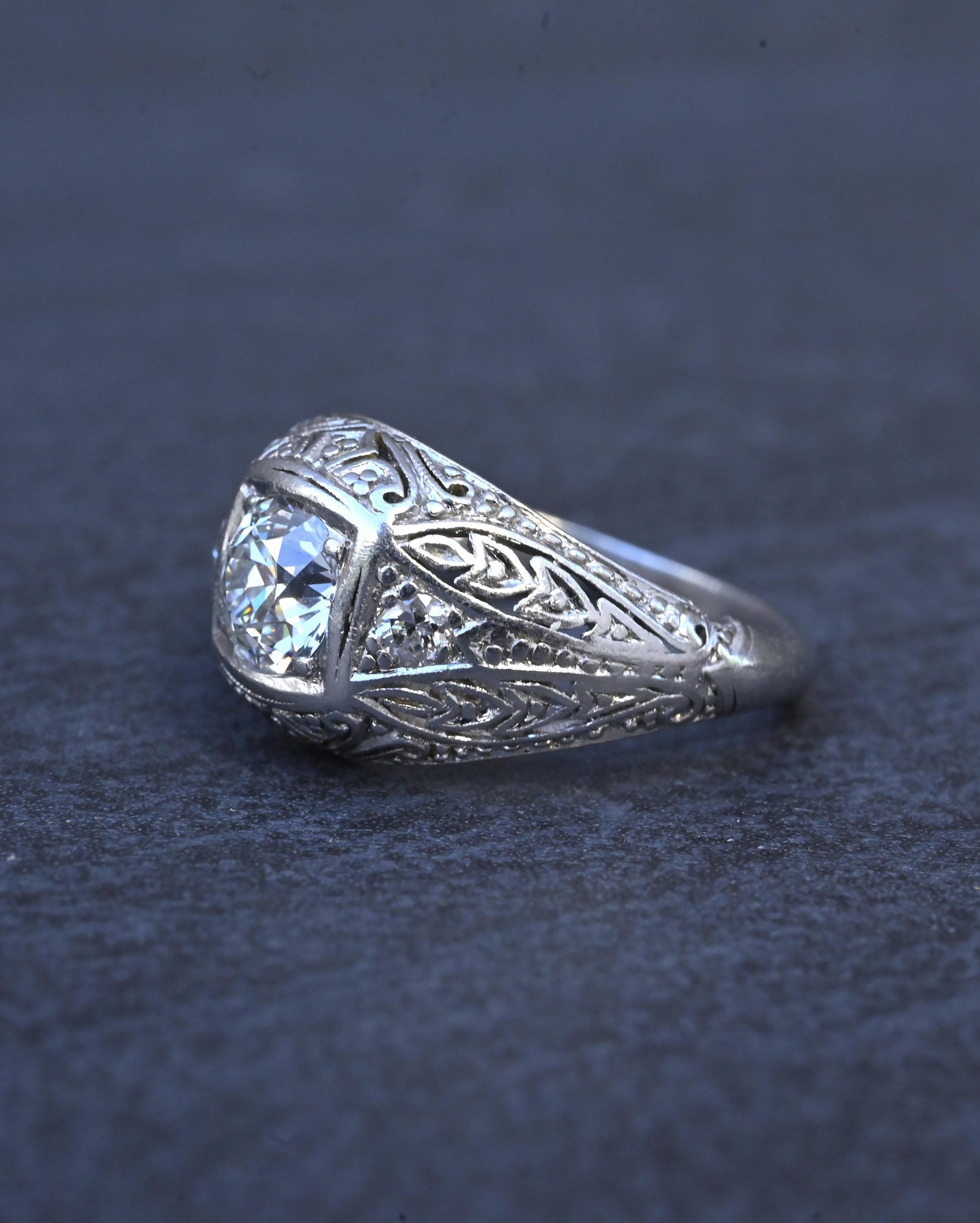 GIA Certified 0.66ct Old European Cut Diamond Art Deco Platinum Engagement Ring