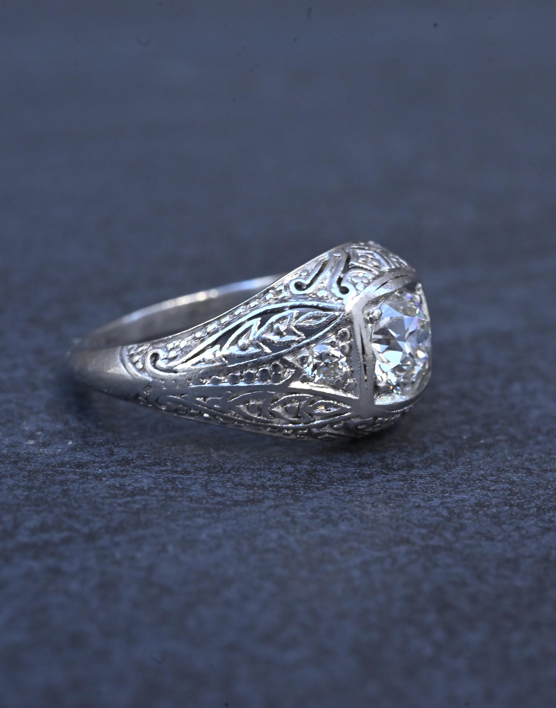 GIA Certified 0.66ct Old European Cut Diamond Art Deco Platinum Engagement Ring