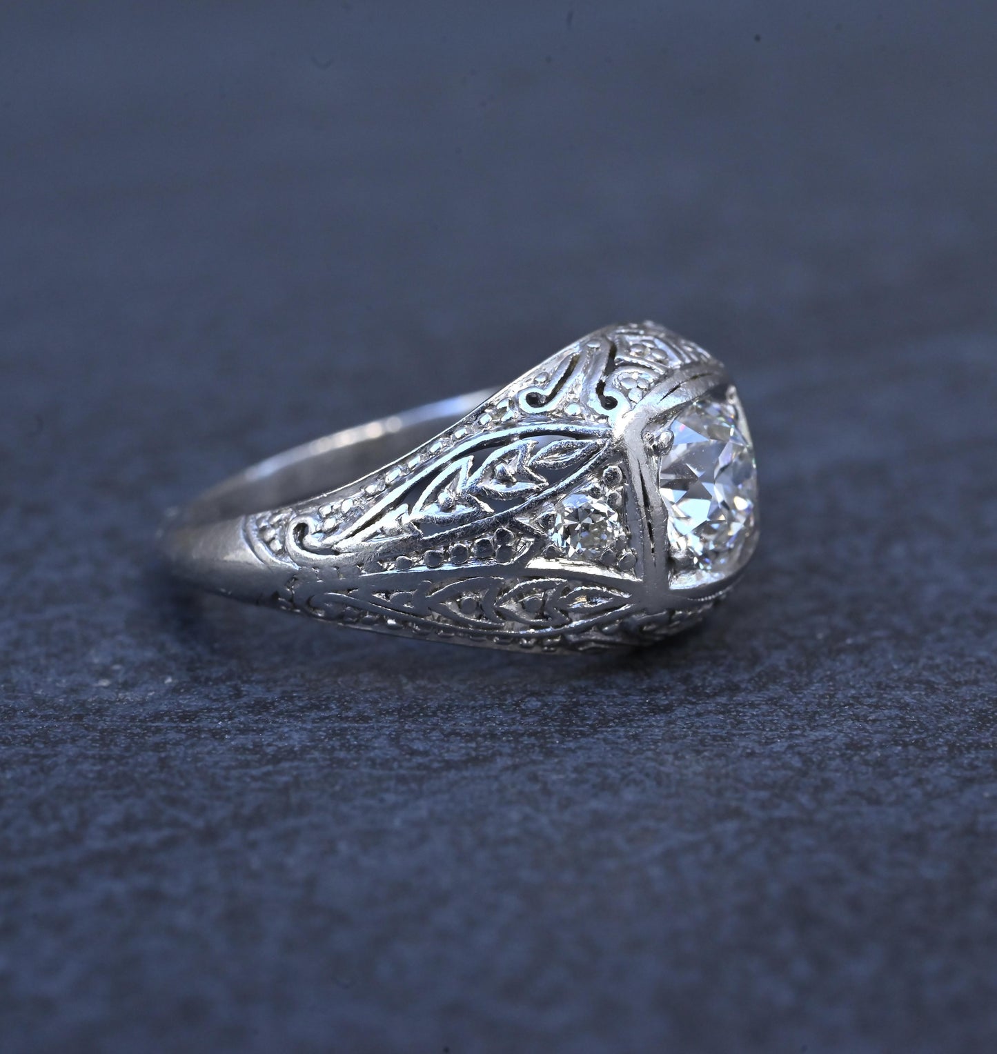 GIA Certified 0.66ct Old European Cut Diamond Art Deco Platinum Engagement Ring
