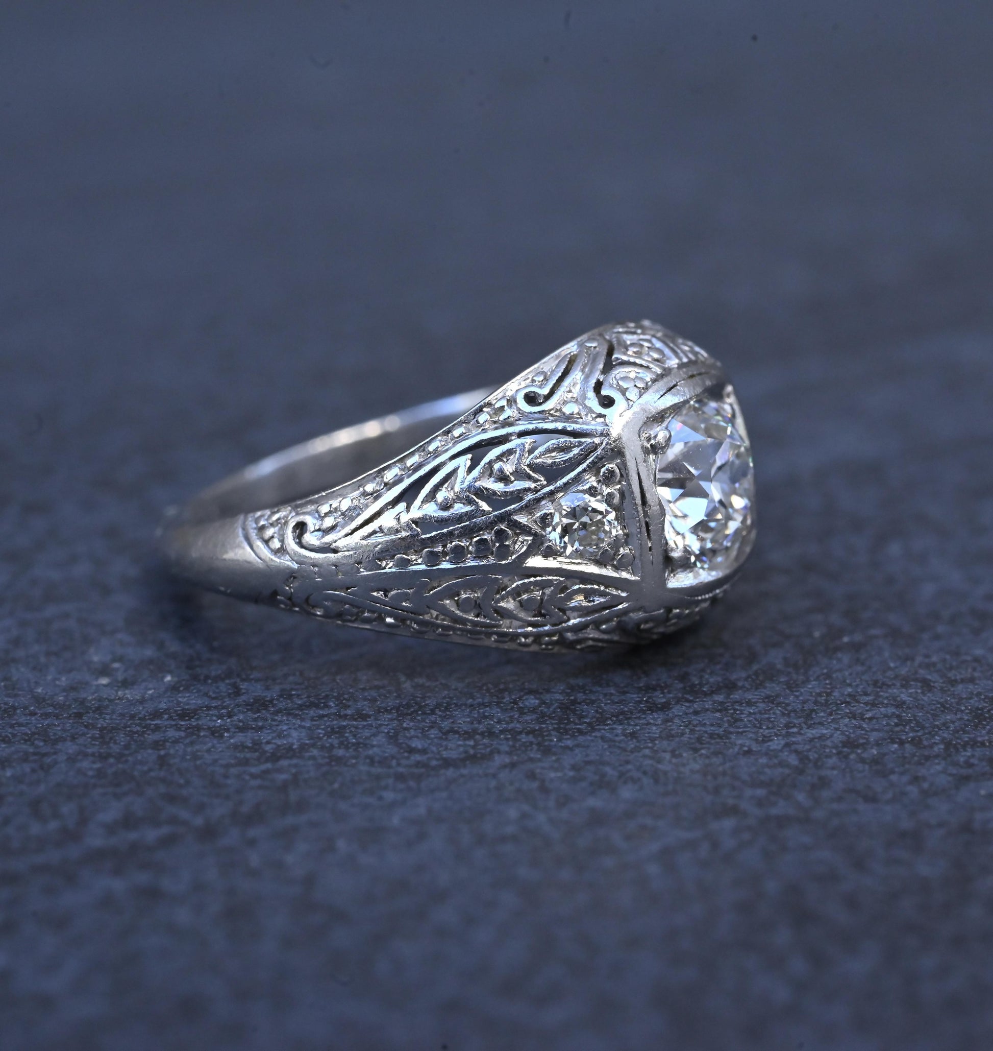 GIA Certified 0.66ct Old European Cut Diamond Art Deco Platinum Engagement Ring