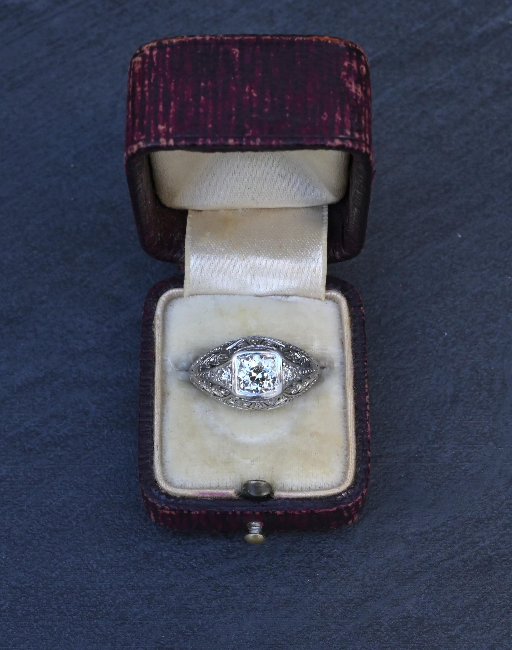 GIA Certified 0.66ct Old European Cut Diamond Art Deco Platinum Engagement Ring