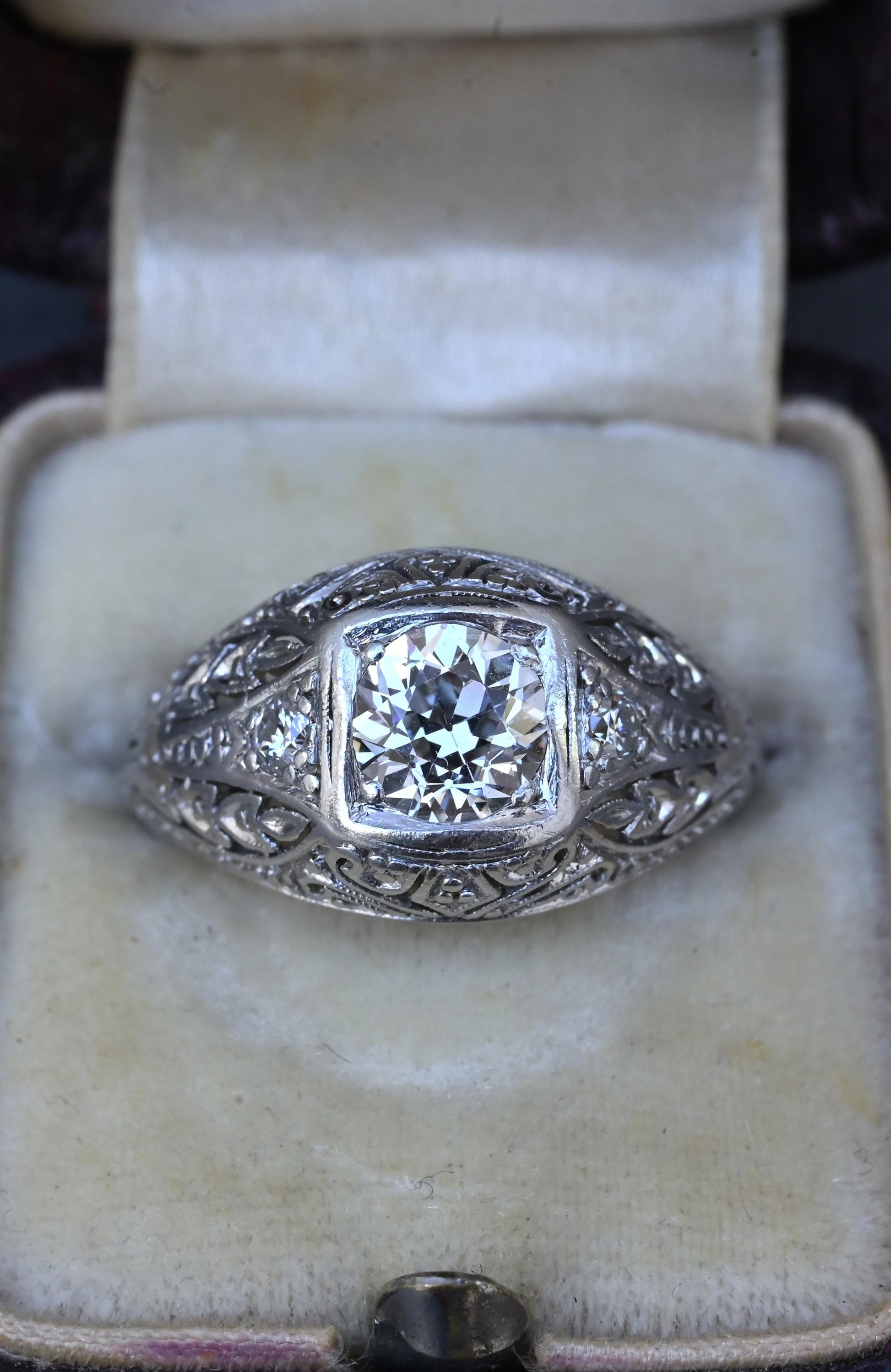 GIA Certified 0.66ct Old European Cut Diamond Art Deco Platinum Engagement Ring