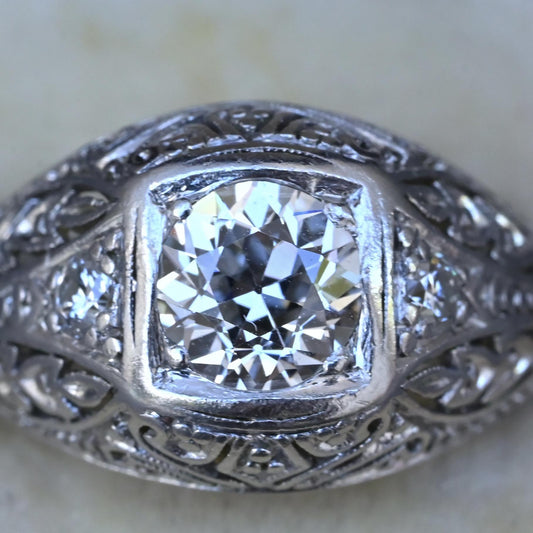 GIA Certified 0.66ct Old European Cut Diamond Art Deco Platinum Engagement Ring