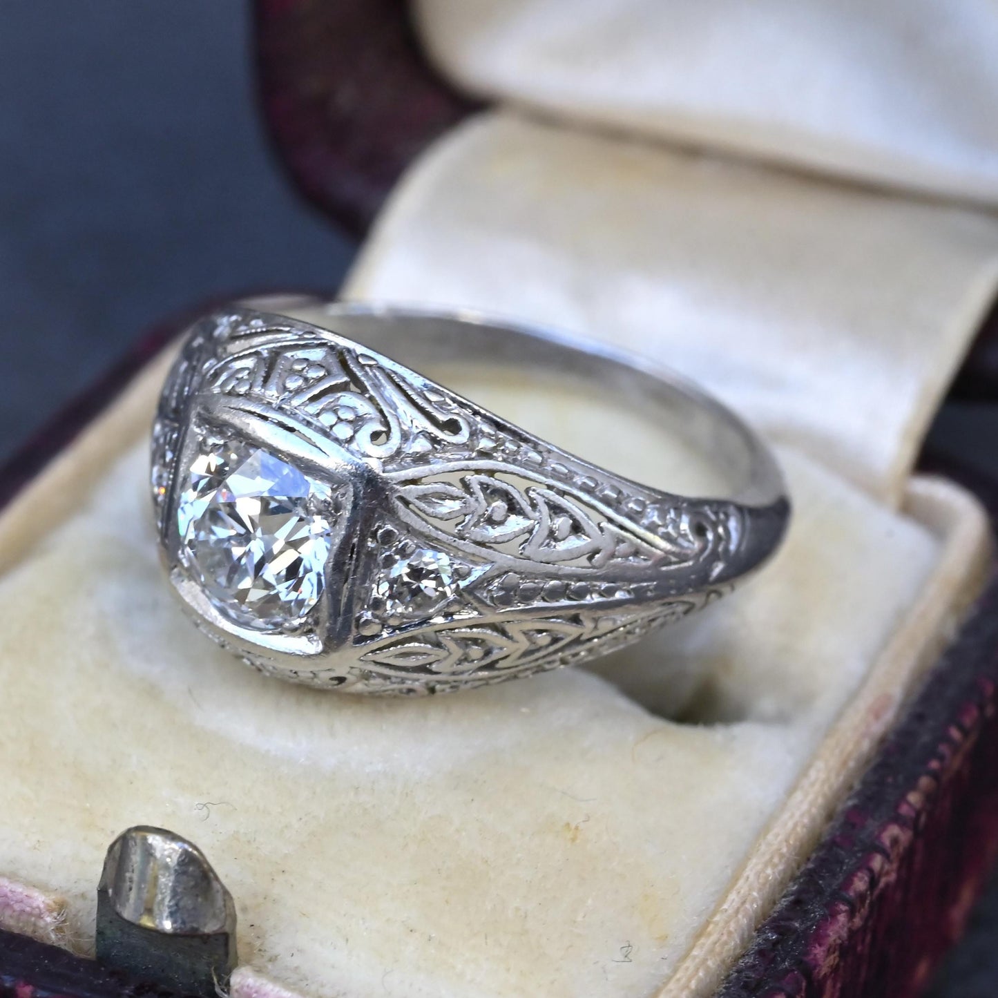 GIA Certified 0.66ct Old European Cut Diamond Art Deco Platinum Engagement Ring