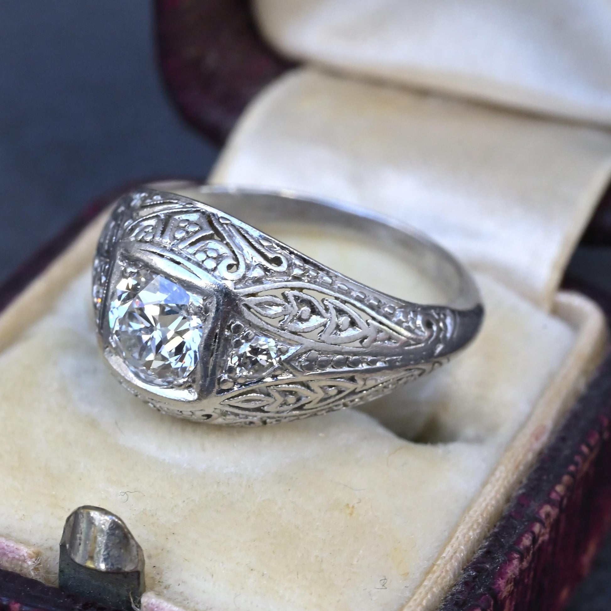 GIA Certified 0.66ct Old European Cut Diamond Art Deco Platinum Engagement Ring