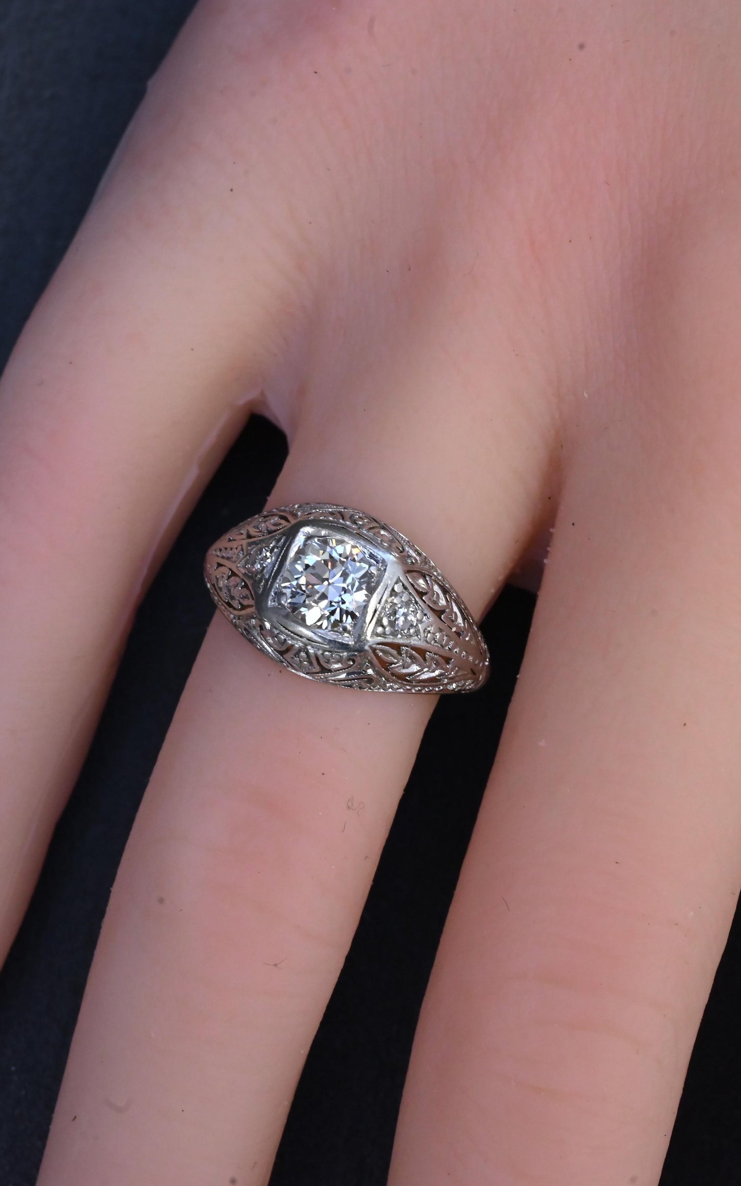 GIA Certified 0.66ct Old European Cut Diamond Art Deco Platinum Engagement Ring