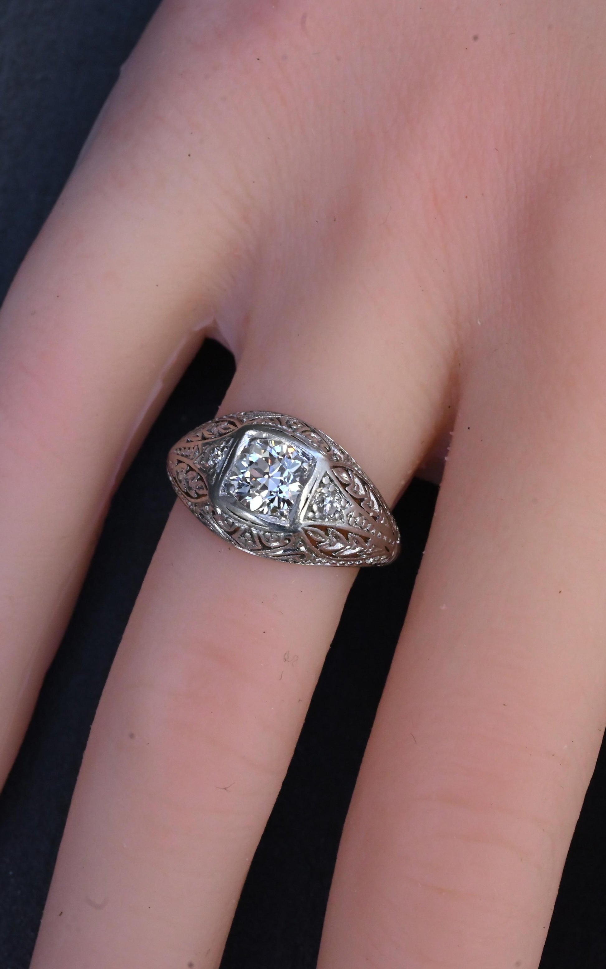 GIA Certified 0.66ct Old European Cut Diamond Art Deco Platinum Engagement Ring