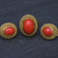 Estate Italian 18K Yellow Gold Blood Red Coral Earring & Ring Set 15.84g Size 8