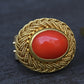 Estate Italian 18K Yellow Gold Blood Red Coral Earring & Ring Set 15.84g Size 8