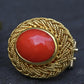 Estate Italian 18K Yellow Gold Blood Red Coral Earring & Ring Set 15.84g Size 8