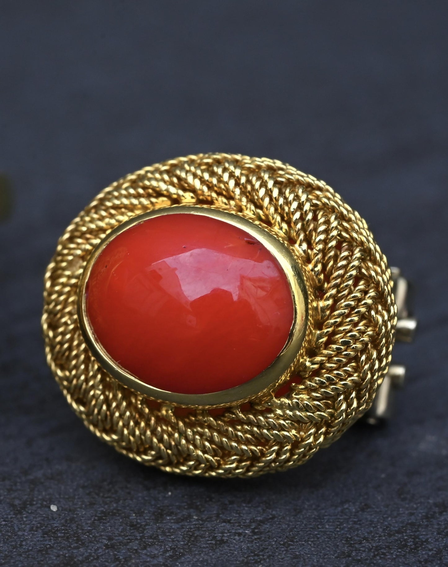 Estate Italian 18K Yellow Gold Blood Red Coral Earring & Ring Set 15.84g Size 8