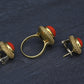 Estate Italian 18K Yellow Gold Blood Red Coral Earring & Ring Set 15.84g Size 8