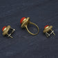 Estate Italian 18K Yellow Gold Blood Red Coral Earring & Ring Set 15.84g Size 8