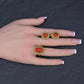 Estate Italian 18K Yellow Gold Blood Red Coral Earring & Ring Set 15.84g Size 8