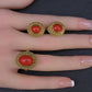 Estate Italian 18K Yellow Gold Blood Red Coral Earring & Ring Set 15.84g Size 8