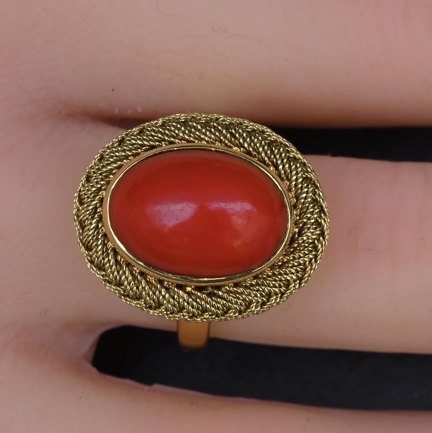 Estate Italian 18K Yellow Gold Blood Red Coral Earring & Ring Set 15.84g Size 8