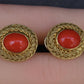 Estate Italian 18K Yellow Gold Blood Red Coral Earring & Ring Set 15.84g Size 8