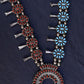 Vintage Navajo Sterling Silver Squash Blossom Necklace with Coral & Turquoise