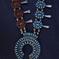 Vintage Navajo Sterling Silver Squash Blossom Necklace with Coral & Turquoise