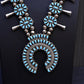 Vintage Navajo Sterling Silver Squash Blossom Necklace with Coral & Turquoise