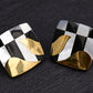 Tiffany Co. 18k Gold Inlaid MOP Onyx Checkerboard Pattern Cushion Earrings