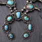 Vintage Navajo Sterling Silver & Turquoise Squash Blossom Necklace