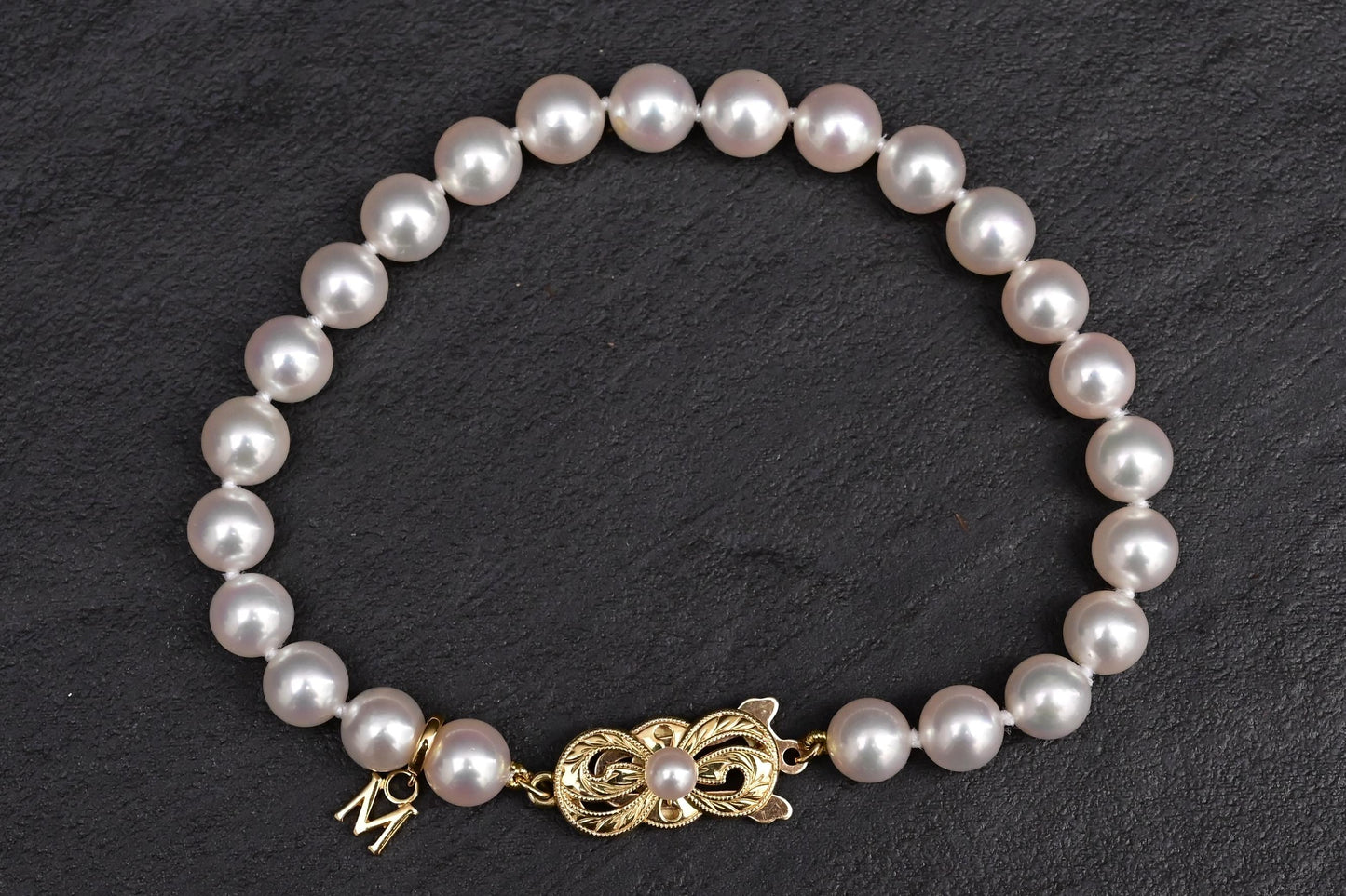 Mikimoto 18K Yellow Gold Akoya Pearl Bracelet Full Set– 6.5mm Pearls, 7 1/2”