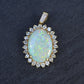 IGI Certified 2.45 CT Natural Opal & Diamond Halo Pendant in 18K Yellow Gold