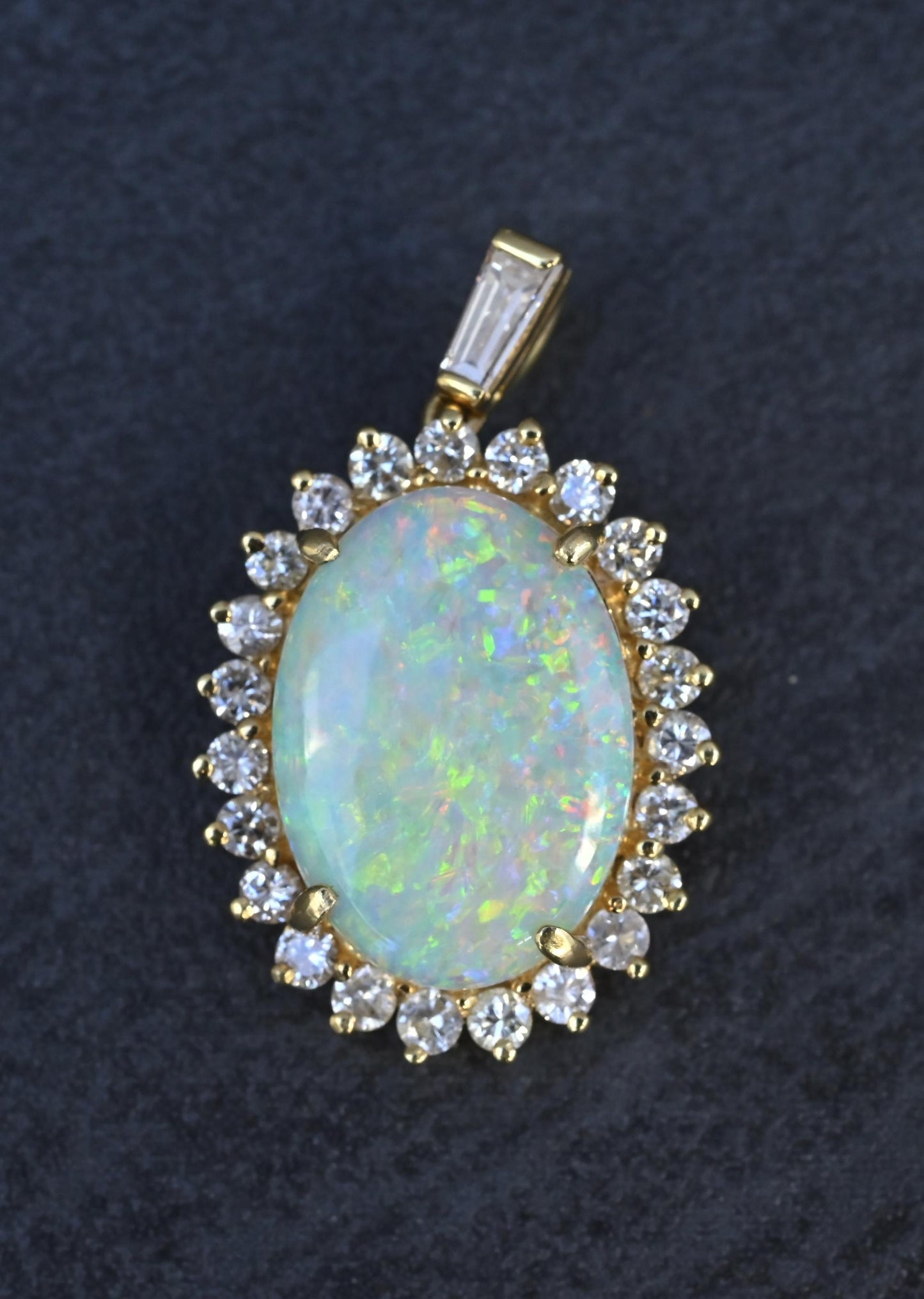 IGI Certified 2.45 CT Natural Opal & Diamond Halo Pendant in 18K Yellow Gold